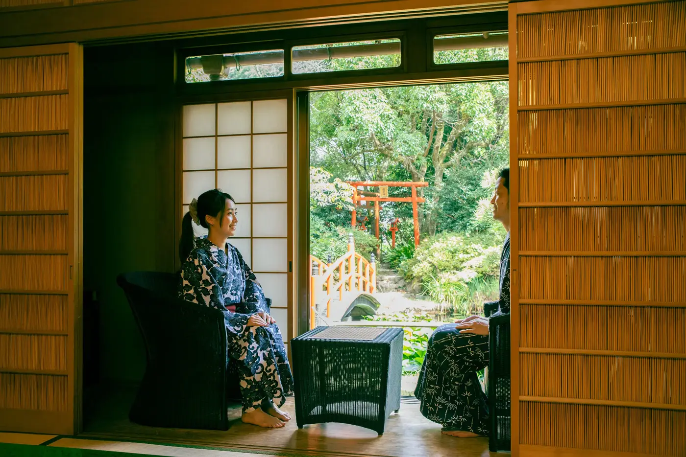 Relaxing on the veranda while looking out at the garden