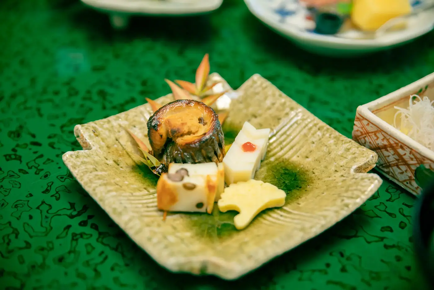 The final dish is "Kenchin-yaki of the sardines, yam with jujube, lotus root in vinegar"
