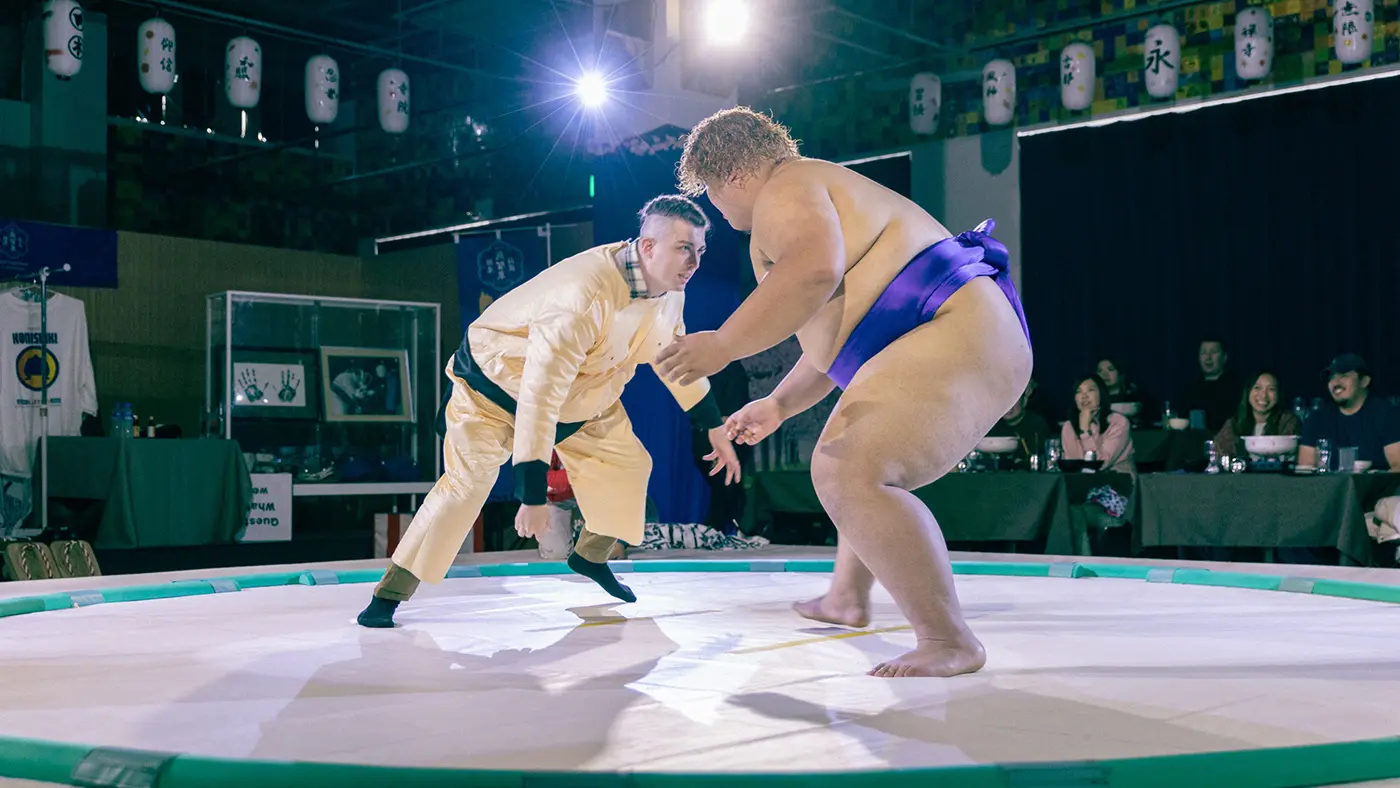 大人気の相撲体験コーナー