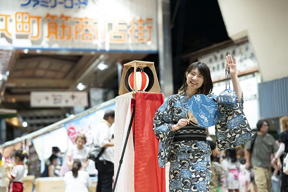 河内木綿の浴衣で参加