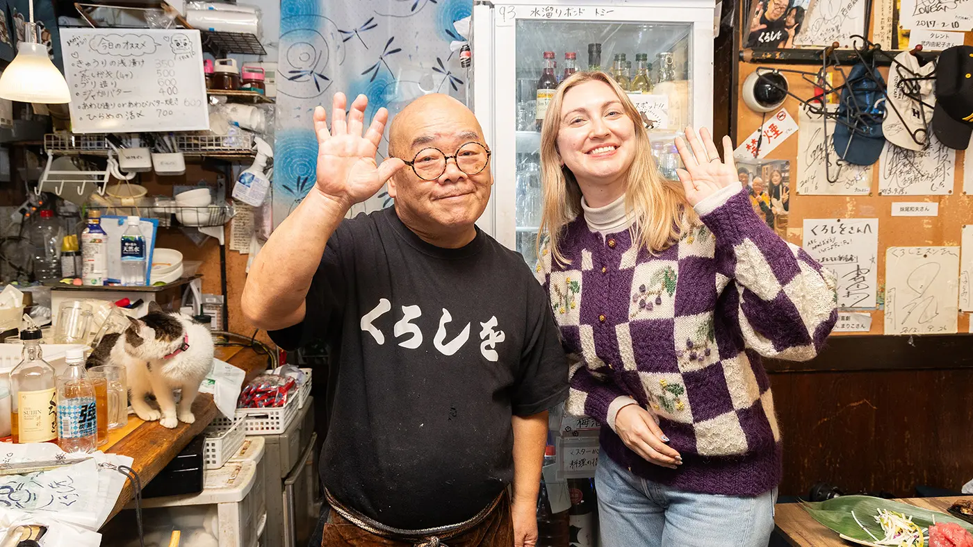 店主の阿部さんと。さつきちゃんもこっそり写ってます