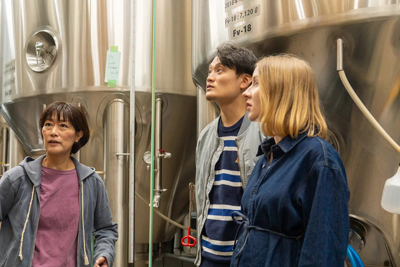 Yusuke and Anne touring the brewery